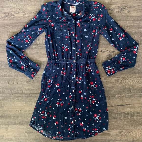 Levi's Other - Levi’s Navy,Red&White Floral Long Sleeve Dress